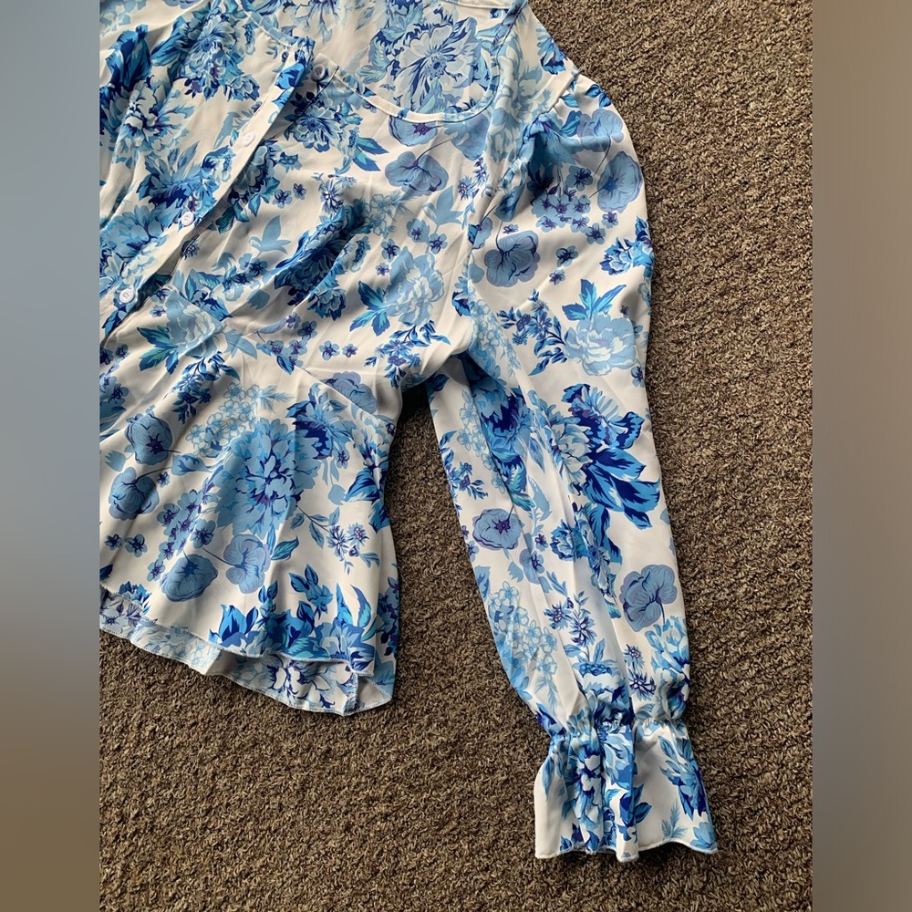 Women's Plus Size Floral Flounce Long Sleeve Button Front Peplum Blouse Top  1XL - Picture 6 of 7